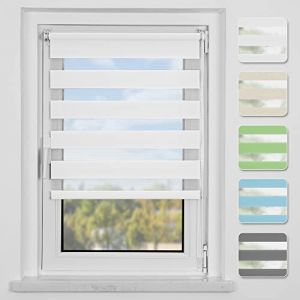 Buseu Store Enrouleur Jour Nuit sans Perçage, Stores Zébrés Translucide à Double Tissu Réglable, Facile à Installer avec Clips pour Fenêtre ou Porte, Blanc, 70l x 190L cm (Anduni, neuf)