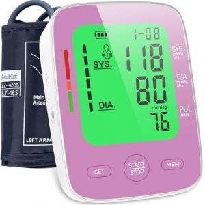 Tensiomètre Bras, Tensiometre Médical avec grand écran LCD à 3 couleurs, Brassard de 22 à 42 cm | Tensiometre bras professionnel avec Mémoire 2 x 99 | Moniteur de Fréquence Cardiaque (rose) (Viproud LLC, neuf)