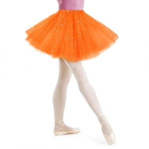 AYBUY Jupe Tutu pour Femme avec Paillettes Étoiles,3 Couches Jupe en Tulle Rétro Années 80,Fête Halloween Carnaval Costume De Fête,Jupe Tutu Rétro Accessoire Fluo Danse Habiller Fille,Orange (withchance, neuf)
