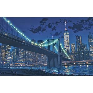 TDFERAN 40x50cm Peinture Diamant Rond Pont de Brooklyn New York Scène Belle vue au Bord de Larivière Nuit Paysage Peinture de Paysage de Pierres Précieuses Meilleur Cadeau et Décoration de Campagne (LISHHUZ, neuf)