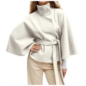 Duohropke Veste courte en laine pour femme - Manteau col montant - Trench avec ceinture - Manches chauve-souris - Poncho - Cape &eacute;l&eacute;gante - Veste d'hiver - Manteau court classique - Manteau de paon (PANGCON, neuf)