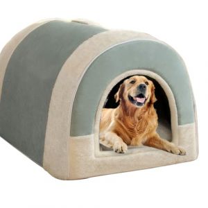 Grande niche 2 en 1 pour chien et chat de taille XL XXL - Anti-anxi&eacute;t&eacute; - Lit apaisant avec poign&eacute;e chaude - Pour chiens et chats de taille moyenne - Bleu, taille XXL - 80 x 60 x 60 cm (ping bu, neuf)