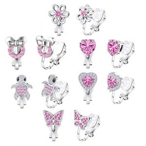 Boucles d'Oreilles Clip pour Filles Enfants 6 Paires Boucles d'Oreilles &Agrave; Clip Hypoallerg&eacute;niques Non Perc&eacute;es C&oelig;ur Papillon Chat Boucle d'Oreille Clips (Rose A) (GoPaw Cayne, neuf)