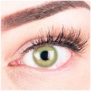 Glamlens lentilles de couleur vert naturelles colorées très haute opacité Alice Green + étuis à lentilles de contact I 1 paire (2 pièces) I 90 Jours I sans correction I 0,00 Dioptries (MeralenS, neuf)