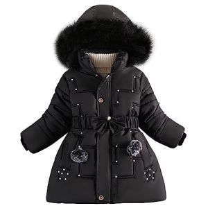 linboo Doudoune Fille Princesse Manteau Hiver Blouson Polaire Veste Enfant Chaude à Capuche Fourrure Epaisse Parka avec Perles Cloutées, Noir, 9-10 ans (TBONBON-EU, neuf)