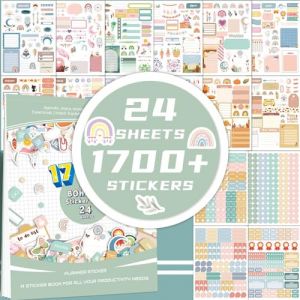 24 Feuilles 1700+ Autocollants Bullet Journal - Autocollants pour Planner, Calendrier, Journal, DIY Scrapbooking - Carnet d’Autocollants Happy Planner, Accessoires Organiseur (JTcymstore, neuf)