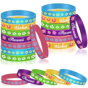HOWAF 35pcs Bracelets Fleur Hibiscus, Elastiques Bracelets Silicone Fleur Hawaienne Bracelet Enfant Adultes Deco Plage Decoration Anniversaire Tropical Pool Party Deco Hawaienne Fournitures pour Fêtes (Lipmok-eu, neuf)