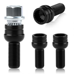4 Boulons de Roue Antivol Noir M14 x 1.5 mm, Écrous de Roue Sécurisés en Acier Haute Résistance avec Clé de Sécurité, Protection Antivol pour BMW Audi VW Mercedes et Voitures Européennes (DengHaJuBao, neuf)