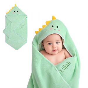 Lam Hub Fong Serviette &agrave; Capuche pour B&eacute;b&eacute; Pur Coton 90 &times; 90 cm Serviette de Bain Personnalis&eacute;e avec Pr&eacute;nom Absorbante et Douce Couverture pour Nouveau-n&eacute; Capuche de Bain pour B&eacute;b&eacute; (Vert) (personalised jewel, neuf)