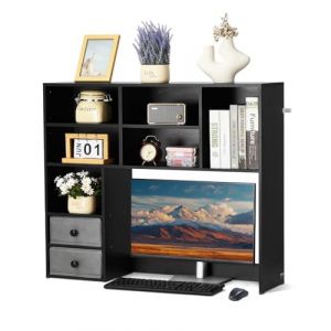 VEVOR &Eacute;tag&egrave;re &agrave; Poser sur Bureau &agrave; 3 Niveaux, Biblioth&egrave;que de Bureau 94 x 25,4 x 79,2 cm, Organisateur de Bureau avec 2 Tiroirs en Tissu, Support de Rangement Stable pour Maison Dortoir, Noir (VEVOR Direct Store FR, neuf)