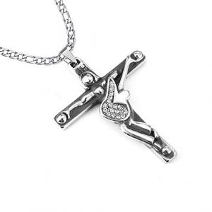 AFSTALR Croix de Johnny Hallyday Pendentif en Acier Inoxydable Argent Johnny Guitare Rocker Collier Femme Homme (AFSTALR, neuf)