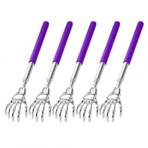 Fiauli Gratte-dos durable en acier inoxydable - Lot de 5 outils télescopiques pour les zones difficiles d'accès - Pâte de massage portable réglable - Résistant à la rouille - Rétractable - Violet (yosemite, neuf)