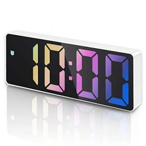 Criacr Réveil matinal numérique avec Fonction Snooze avec écran LED, Affichage de la température et de la Date, Commande vocale, Alimentation par USB/Batterie, boîtier Blanc et Chiffres colorés (Feytin FR, neuf)