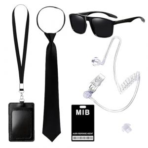 GWAWG Ensemble Accessoires Costume Agent Secret Tenue Service Secret Gadgets Espion Lunettes, Earpiece, Kit Mission Cadeau Halloween Cosplay (GWAWG, neuf)