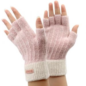 VEGCOO Mitaine Femme, Mitaines Femme Hiver Chaude sans Doigts, Gants Chauds en Tricot pour Femme (Rose) (LCD UK Store, neuf)