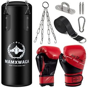 Mamxwaga Enfants Sac de Frappe Suspendu Non-Rempli, 2 FT Lourd Sac de Boxe avec Gants de Boxe 6oz et Cintre, Set de Boxe du Junior pour 3-12 Ans (Saiyo, neuf)