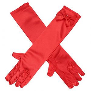 IBLUELOVER Gants Satin Longs Fille Gants de Mariage Mitaines Exquis Gant Enfant Bowknot Mignon Accessoires Robe Pour Soir&eacute;e Partie Performance C&eacute;r&eacute;monie Wedding Cadeau de No&euml;l Halloween (IBlueloveruk, neuf)