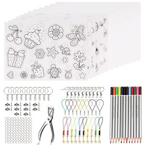 SUNANFBEST Set de Plastique Fou &ndash; Plastique Fou Porte-Cl&eacute;, Papier Fou pour DIY &ndash; Feuille Magique pour Gar&ccedil;ons et Filles &ndash; Films R&eacute;tractables pour Fabrication de Pendentifs, Porte-Cl&eacute;s et Plus DIY (SUNANFBEST-FR, neuf)