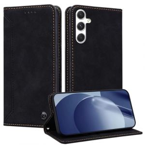 TEDTIKJT Coque pour Samsung Galaxy S24 FE 6.7" Cover Premium en Cuir PU Flip Etui Protection Housse Fonction de Support pour Samsung Galaxy S24 FE Coque,Affaires Noir (Chong Ling Technology, neuf)