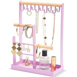 Procase Porte Bijoux Présentoir à Bijoux en Metal et Bois Durable avec Plateau et Crochets, Organisateur de Bijoux -Violet (ChangBo Store, neuf)