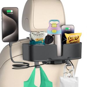 OHLPRO Organisateur de Siège Arrière de Voiture, Organisateur d'appui-tête Voiture Enfant avec Porte-Gobelet, Crochet d'appui-tête et 2 USB Câble Rétractable, Rangement Auto Accessoire Interieur (JMTDZ-fr, neuf)