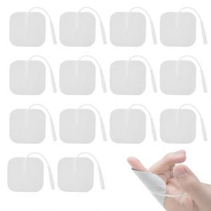 Électrodes Carrées,Universel Patch Électrostimulateur TENS EMS,TENS Patch pour Electrostimulateur Musculaire TENS EMS,Patchs Adhésifs Réutilisables,avec connexions Fil (50 * 50mm-14pc) (Poseidoneye, neuf)