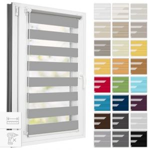 Estika Store Enrouleur Jour Nuit Klemmfix sans perçage - Largeur au Choix Tous Les 1 cm - 52 x 150 cm - Gris - Store à enroulement, Double Tissu, pour fenêtres intérieures (Estika, neuf)