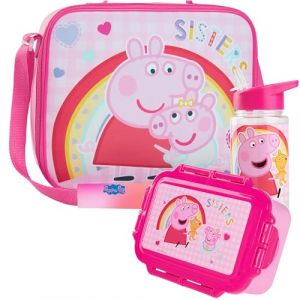 Get Trend Peppa Pig Sac Isotherme Repas Bo&icirc;te &agrave; Go&ucirc;ter Gourde Enfant 400ml Set de D&eacute;jeuner 3 Pi&egrave;ces Enfant Voyage Pique Nique (Rosa Peppa Pig) (Get Trend., neuf)