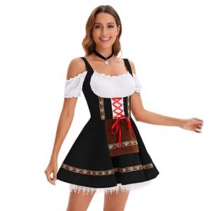 MOKBAY Dirndl Costume Oktoberfest Fete de La Biere Robe Dirndl Femme Noir Oktoberfest Femme Humour &Agrave; Carreaux Bavaroise Carreaux Bavarois Blanc Deguisement Biere Noir M (MOKBAY, neuf)