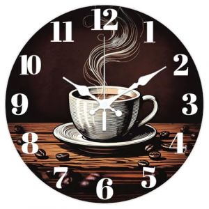 CHGCRAFT Horloge Murale Ronde &agrave; Motif Caf&eacute; Bicolore 12(5) cm sans Tic Tac Motif Grains de Caf&eacute; &agrave; Piles pour Chambre Salon Cuisine Bureau (CHGCRAFT FR, neuf)