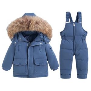 BRONG Enfant Combinaison de Neige Hiver Bébé Doudounevestes Manteau avec Capuche Amovible Neige Pantalon Étanche Filles Garçons Combinaison de Ski Ensemble Bleu 3-4 Ans (BRONG, neuf)