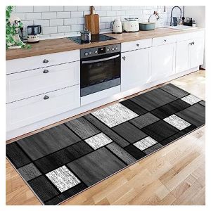 Siunwdiy Tapis de Couloir Antid&eacute;rapant 40X60CM Tapis de Passage Long Gris fonc&eacute; Tapis de Cuisine Lavable Doux Microfibre G&eacute;om&eacute;trique Tapis de Sol,Largeur:40/50/60/70/80/90/100/120/140cm (fuying shop, neuf)
