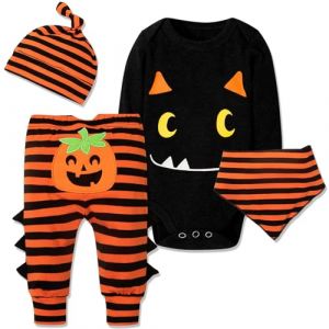 Puluole Deguisement Halloween Bebe Garcon,Pyjama Halloween Bebe,Costume Citrouille Bébé,Tenue Halloweens Bébé Ensemble,Vetement Halloweens Bebes (Noir,3-6 Mois) (YUCH LIFE, neuf)