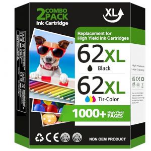 Glliter 62 XL Cartouche d'encre Remplacement pour Cartouche HP 62 Noir et Couleur XL pour Cartouche HP 62XL pour Envy 5540 5640 7640 5547 5548 5642 5644 OfficeJet 5740 5742 200 250 (2er-Pack) (anqingchaifeishangmaoLimited, neuf)