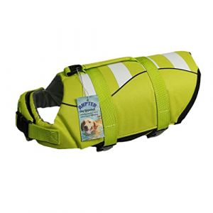 Gilets de Sauvetage pour Chiens Gilet de Flottaison Animaux Pet Lifejacket Dog Sécurité Gilet Natation Réglable avec Poignée Gilet Sauvetage Chien pour Natation Surf Bateau de Chasse(M, Vert) (ANPTER, neuf)