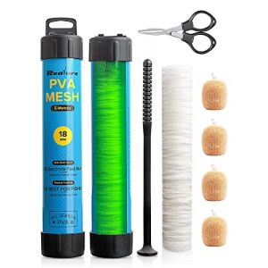 Realure Kit de Maille en PVC de 5 m avec Ciseaux, 18 mm, 25 mm, 37 mm, 44 mm de Large, Accessoires de P&ecirc;che &agrave; la Carpe avec Entonnoir et Syst&egrave;me de Piston, Recharge de Sac de P&ecirc;che (18mm) (QYYX-TRADE, neuf)