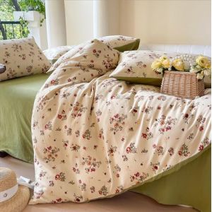 Freyamy Housse de Couette Fleurie 140x200+1 Taie d'oreiller 65x65cm Beige Color&eacute; Feuilles Floral Ado Parure de lit en Microfibre Fleurs Sets de Housse Couette Adulte Filles avec Fermeture &Eacute;clair (Mitchell'SZ, neuf)