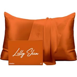 Taie Oreiller Soie Lilly Skin - Housse de Coussin en Soie de M&ucirc;rier Naturelle - Doux, Hypoallerg&eacute;nique, Thermor&eacute;gulant, Anti-acn&eacute;, Anti-&acirc;ge - Rectangulaire - 70 x 50 cm - Terracotta - x1 (Lilly Skin, neuf)