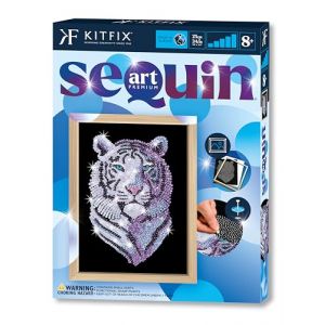 Kitfix - Sequin Art Tigre des neiges avec cadre en bois - 27 x 36 cm - Sequin Art Blue Premium - Image à paillettes - Kit de création pour adolescents, adultes et enfants de plus de 8 ans - 1217 (Kitfix, neuf)