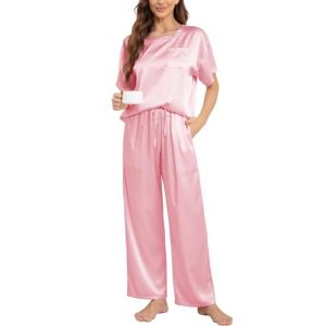 Nanxson Femmes Satin Pyjama Set Deux Pi&egrave;ces Pyjama Manches Courtes Pyjama avec Long Pyjama Pantalons Ensemble Soft Casual Wear(XXL,Rose) (Nasisa, neuf)