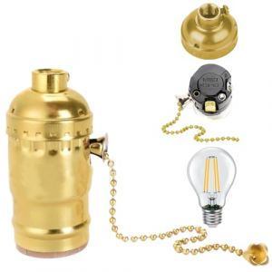 NASSMOSSE Douille &agrave; tirette, douille &agrave; visser avec cha&icirc;nette, m&eacute;tallique vintage pour ampoules E26 E27, dor&eacute; (Haoyunlucy, neuf)