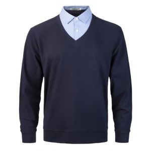 Oralidera Pull Faux col Chemise pour Homme Automne Hiver Pull Homme Empi&egrave;cement Col Chandails Pulls en Maille &agrave; Manches Longues, Bleu, L (Oralidera, neuf)