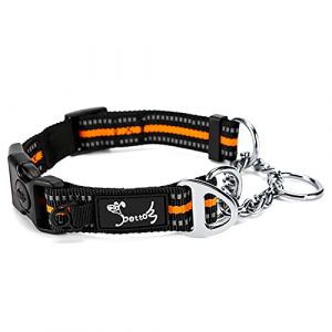 PETTOM Collier &Eacute;trangleur Chien avec Bouton S&eacute;curit&eacute; pour Moyen Grand Chien Collier Nylon Cha&icirc;ne avec Bande R&eacute;fl&eacute;chissante et Anneau Accrocher Plaque Identification Chien(L: 52-71CM, Orange) (Pettomall, neuf)