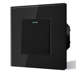 BSEED Interrupteur Mural, Interrupteur à Bascule, Verre Interrupteur Encastrable Bascule,10A 250V Plaque De Cristal Trempé, 86 * 86mm, 1 Gang 1 Voie, Noir (Bseed-EU, neuf)