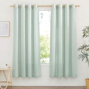PONY DANCE Rideaux Courts Lin Vert Clair, 140L X 160H cm, Rideau Voilage Lin Semi-Transparent Prot&eacute;ger Le Priv&eacute;e, D&eacute;coration pour Cuisine Chambre Dressing Moderne &agrave; Oeillets, 140L X 160H cm, 2 Pcs (RYB HOME EU, neuf)