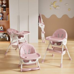 6 en 1 chaise haute b&eacute;b&eacute; evolutive pliable chaise haute transat chaise reglable hauteur avec table et roulettes - Rose (Willanmd, neuf)