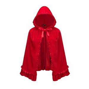 Regenboog Cape rouge de 70 cm, petit chaperon rouge pour filles, cape rouge pour femme, cape rouge en velours, costume d'Halloween de No&euml;l pour femme, journ&eacute;e mondiale du livre, conte de f&eacute;es (RegenboogCostume, neuf)