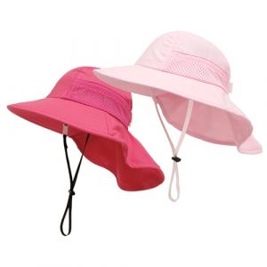 SEYUFN Bébé Chapeau de Soleil Fille Garçon Chapeau de Cou Protection Enfants Chapeaux de Seau Respirant Bébé Fille Chapeau de Plage Chapeaux d'été pour Tout-Petits (M (2-6 Ans), A-Rose&A-Rose Rouge) (JDSEU, neuf)