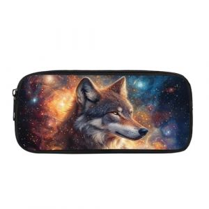 Biyejit Trousse à crayons motif loup galaxie pour enfants, école, bureau, salle de classe, fournitures de voyage, trousse de toilette pour adolescents, garçons et filles, cadeau de rentrée scolaire (XingTaiShiQuanZaiShangMaoYouXianGongSi, neuf)