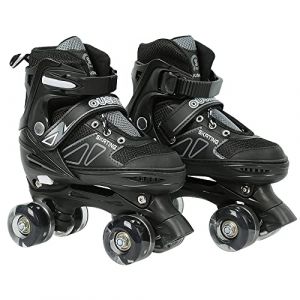 Belfoyer Roller Enfant Garçons Patin a Roulette Fille Rollers Quad avec 8 Roues Lumineuses,Patin a Roulette Enfant 4 Taille Réglablepour Roller Enfants Fille et Garçons，S(27-32) (Noir) (zvzhano, neuf)